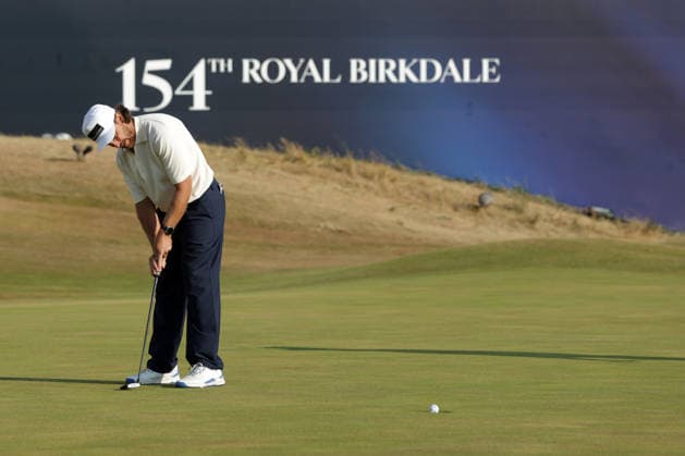 RECORD DATE NOT STATED 18th July 2026; Royal Birkdale Golf Club, Southport, Merseyside, England; The Open Championship Round Three; Tommy Fleetwood (ENG) holes his putt for a five on the 18th green DavidxBlunsden