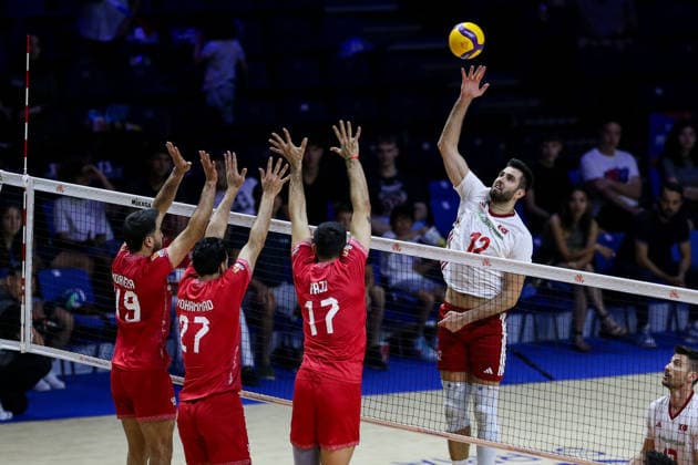 Turkiye v Iran - Men s Volleyball Nations League BELGRADE, SERBIA - JULY 19: Adis Lagumdzija (12) of Turkiye in action during Men s Volleyball Nations League Week 3 volleyball match between Turkiye and Iran in Belgrade, Serbia on July 19, 2026. Filip Stevanovic Anadolu Belgrade Serbia. Editorial use only. Please get in touch for any other usage.  Copyright: x2026xAnadoluxFilipxStevanovicx