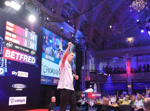 World Matchplay Darts 2026 Chris Dobey during the 2026 World Matchplay darts at Winter Gardens, Blackpool, UK on 19 July 2026. Blackpool Winter Gardens UK Editorial use only , Copyright: xChrisxSargeantx PSI-24526-0018