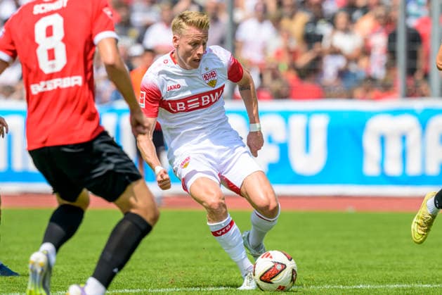 im Bild v.l.: Chris Fuehrich ( 10, VFB Stuttgart), GER, Balingen Fussball, Testspiel, TSG Balingen vs VfB Stuttgart 19.07.2026, DFB DFL REGULATIONS PROHIBIT ANY USE OF PHOTOGRAPHS AS IMAGE SEQUENCES AND OR QUASI-VIDEO, *** Pictured from left: Chris Fuehrich 10, VfB Stuttgart, GER, Balingen Soccer, Friendly Match, TSG Balingen vs. VfB Stuttgart, July 19, 2026, DFB and DFL regulations prohibit any use of photographs as image sequences and or quasi-video, Copyright: HMBxMedia UwexKoch