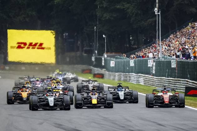 SPA - Andrea Kimi Antonelli (Mercedes-AMG PETRONAS Formula One Team), Max Verstappen (Oracle Red Bull Racing), George Russell (Mercedes-AMG PETRONAS Formula One Team) and Charles Leclerc (Scuderia Ferrari HP) during the Belgian Grand Prix race at the Spa-Francorchamps circuit. SEM VAN DER WAL ANP xVIxANPxSportx xxANPxIVx 563838498 originalFilename: 563838498.jpg