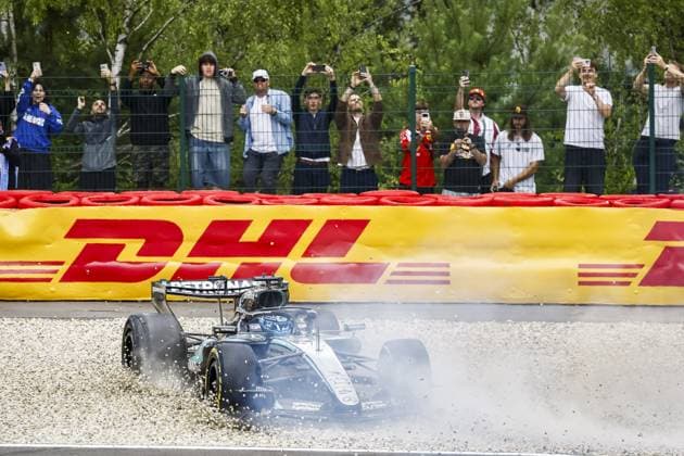 SPA - George Russell (Mercedes-AMG PETRONAS Formula One Team) ends up in the gravel trap during the Belgian Grand Prix race at the Spa-Francorchamps circuit. SEM VAN DER WAL ANP xVIxANPxSportx xxANPxIVx 563838527 originalFilename: 563838527.jpg