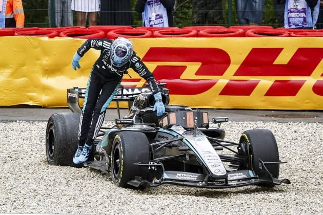 SPA - George Russell (Mercedes-AMG PETRONAS Formula One Team) steps out of the car during the Belgian Grand Prix race at the Spa-Francorchamps circuit. SEM VAN DER WAL ANP xVIxANPxSportx xxANPxIVx 563838815 originalFilename: 563838815.jpg