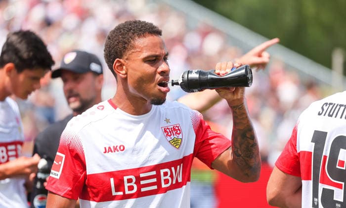 19.07.2026, Deutschland, Balingen, Fußball Bundesliga, Saison 2026 2027, Testspiel, TSG Balingen vs. VfB Stuttgart, Nikolas Nartey (VfB) *** July 19, 2026, Germany, Balingen, Bundesliga, 2026–2027 season, Friendly, TSG Balingen vs. VfB Stuttgart, Nikolas Nartey (VfB)