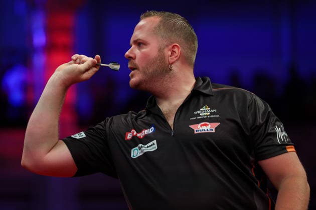 RECORD DATE NOT STATED 19th July 2026, Winter Gardens, Blackpool, Lancashire, England; 2026 Betfred World Matchplay Darts, Day Two; Dirk van Duijvenbode in action at the oche in his game against Chris Dobey AidanxHunter