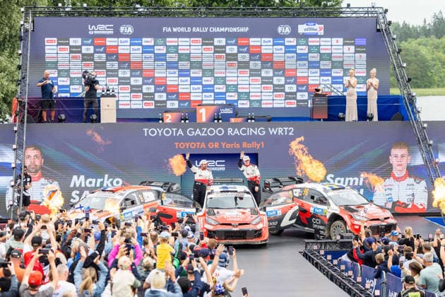 AUTO - WRC, Motorsport Rallye, WM - RALLY ESTONIA 2026 PAJARI Sami, SALMINEN Marko, TOYOTA GR Yaris Rally1, portrait, podium, portrait during the 2026 Rally Estonia, 8th round of the 2026 WRC WORLD RALLY CAR CHAMPIONSHIP, from July 16 to 29, 2026 at Tartu, Estonia - TartuEstonia  Copyright: xNikosxKatikisx
