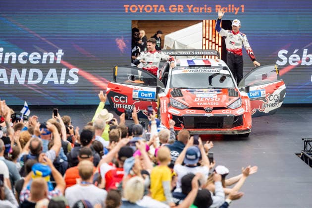 AUTO - WRC, Motorsport Rallye, WM - RALLY ESTONIA 2026 OGIER SÃ bastien, LANDAIS Vincent, TOYOTA GR Yaris Rally1, portrait, podium, portrait during the 2026 Rally Estonia, 8th round of the 2026 WRC WORLD RALLY CAR CHAMPIONSHIP, from July 16 to 29, 2026 at Tartu, Estonia - TartuEstonia  Copyright: xNikosxKatikisx