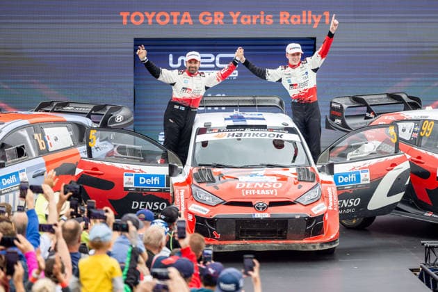 AUTO - WRC, Motorsport Rallye, WM - RALLY ESTONIA 2026 PAJARI Sami, SALMINEN Marko, TOYOTA GR Yaris Rally1, portrait, podium, portrait during the 2026 Rally Estonia, 8th round of the 2026 WRC WORLD RALLY CAR CHAMPIONSHIP, from July 16 to 29, 2026 at Tartu, Estonia - TartuEstonia  Copyright: xNikosxKatikisx