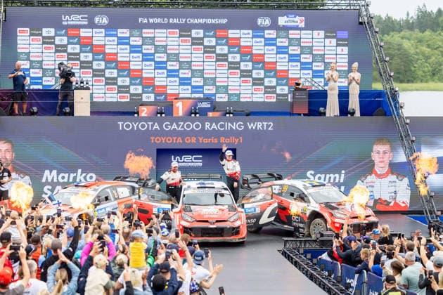 AUTO - WRC, Motorsport Rallye, WM - RALLY ESTONIA 2026 PAJARI Sami, SALMINEN Marko, TOYOTA GR Yaris Rally1, portrait, podium, portrait during the 2026 Rally Estonia, 8th round of the 2026 WRC WORLD RALLY CAR CHAMPIONSHIP, from July 16 to 29, 2026 at Tartu, Estonia - TartuEstonia  Copyright: xNikosxKatikisx