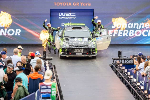 AUTO - WRC, Motorsport Rallye, WM - RALLY ESTONIA 2026 KEFERBÖCK Johannes, MINOR Ilka, TOYOTA GR Yaris, portrait, podium, portrait during the 2026 Rally Estonia, 8th round of the 2026 WRC WORLD RALLY CAR CHAMPIONSHIP, from July 16 to 29, 2026 at Tartu, Estonia - TartuEstonia  Copyright: xNikosxKatikisx