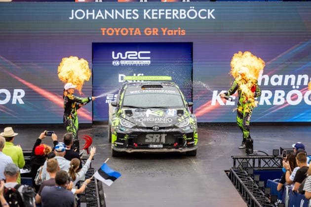 AUTO - WRC, Motorsport Rallye, WM - RALLY ESTONIA 2026 KEFERBÖCK Johannes, MINOR Ilka, TOYOTA GR Yaris, portrait, podium, portrait during the 2026 Rally Estonia, 8th round of the 2026 WRC WORLD RALLY CAR CHAMPIONSHIP, from July 16 to 29, 2026 at Tartu, Estonia - TartuEstonia  Copyright: xNikosxKatikisx