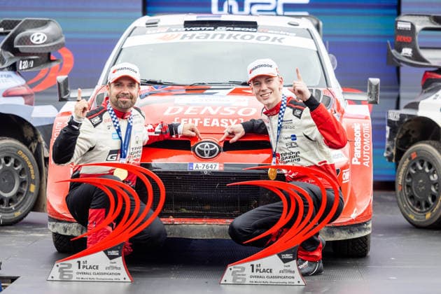AUTO - WRC, Motorsport Rallye, WM - RALLY ESTONIA 2026 PAJARI Sami, SALMINEN Marko, TOYOTA GR Yaris Rally1, portrait, podium, portrait during the 2026 Rally Estonia, 8th round of the 2026 WRC WORLD RALLY CAR CHAMPIONSHIP, from July 16 to 29, 2026 at Tartu, Estonia - TartuEstonia  Copyright: xNikosxKatikisx