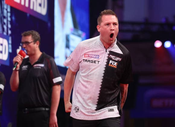 World Matchplay Darts 2026 Chris Dobey during the 2026 World Matchplay darts at Winter Gardens, Blackpool, UK on 19 July 2026. Blackpool Winter Gardens UK Editorial use only , Copyright: xChrisxSargeantx PSI-24526-0040