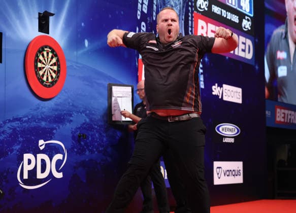 World Matchplay Darts 2026 Dirk van Duijvenbode during the 2026 World Matchplay darts at Winter Gardens, Blackpool, UK on 19 July 2026. Blackpool Winter Gardens UK Editorial use only , Copyright: xChrisxSargeantx PSI-24526-0051