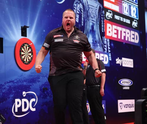 World Matchplay Darts 2026 Dirk van Duijvenbode during the 2026 World Matchplay darts at Winter Gardens, Blackpool, UK on 19 July 2026. Blackpool Winter Gardens UK Editorial use only , Copyright: xChrisxSargeantx PSI-24526-0054