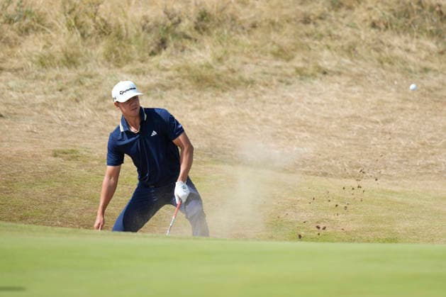 SOUTHPORT, ENGLAND - JULY 19: Michael Thorbjornsen (USA) plays from a green side bunker on the 3rd hole during Round 4 of the 154th Open Championship at the Royal Birkdale Golf Club, Southport on July 19, 2026 in Merseyside, England The 154th British Open Championship