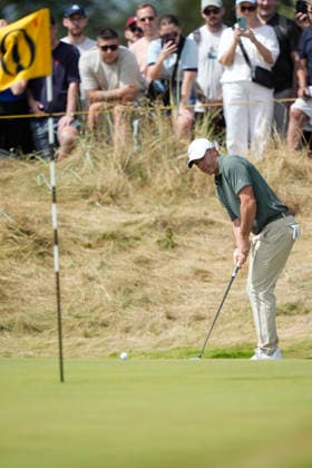 SOUTHPORT, ENGLAND - JULY 19: Rory McIlroy (NIR) putts on the first green during Round 4 of the 154th Open Championship at the Royal Birkdale Golf Club, Southport on July 19, 2026 in Merseyside, England The 154th British Open Championship