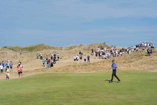 SOUTHPORT, ENGLAND - JULY 19: Nick Taylor (CAN) after holing a long birdie putt on the 7th green during Round 4 of the 154th Open Championship at the Royal Birkdale Golf Club, Southport on July 19, 2026 in Merseyside, England The 154th British Open Championship