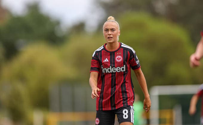 GER, Frankfurt, Eintracht Frankfurt vs SC Sand, Vorbereitung, Fussball, DFB, Spielzeit 2026 2027, Sportanlage Goldstein, Testspiel im Bild: Hanna Bennison (Eintracht Frankfurt Frauen 8), Neuzugang DFB DFL REGULATIONS PROHIBIT ANY USE OF PHOTOGRAPHS AS IMAGE SEQUENCES AND OR QUASI-VIDEO, 19.07.2026 *** GER, Frankfurt, Eintracht Frankfurt vs. SC Sand, Preseason, Soccer, DFB, 2026–2027 Season, Goldstein Sports Complex, Friendly Match Photo by Hanna Bennison, Eintracht Frankfurt Women’s Team 8, New Signing. DFB and DFL regulations prohibit any use of photographs as image sequences and or quasi-video. July 19, 2026 Copyright: HMBxMedia HendrikxHamelau