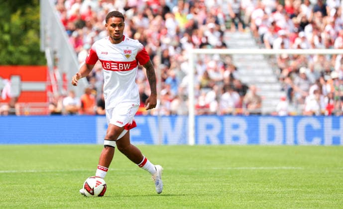 19.07.2026, Deutschland, Balingen, Fußball Bundesliga, Saison 2026 2027, Testspiel, TSG Balingen vs. VfB Stuttgart, Nikolas Nartey (VfB) *** July 19, 2026, Germany, Balingen, Bundesliga, 2026–2027 season, Friendly Match, TSG Balingen vs. VfB Stuttgart, Nikolas Nartey (VfB)