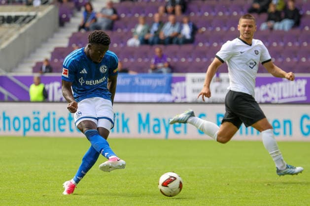19.07.2026, xtgx, Fussball - Testspiel Erzgebirge Aue - FC Schalke 04 v.l. Christian Gomis (Schalke, 7) Freisteller, Einzelbild, Ganzkoerper, single frame, Tor (DFL DFB REGULATIONS PROHIBIT ANY USE OF PHOTOGRAPHS as IMAGE SEQUENCES and or QUASI-VIDEO) Aue *** July 19, 2026, xtgx, Soccer Friendly Match: Erzgebirge Aue vs. FC Schalke 04, featuring Christian Gomis (Schalke), 7 cutouts, single frame, Full-body, single frame, goal. DFL and DFB regulations prohibit any use of photographs as image sequences and or quasi-video. Aue