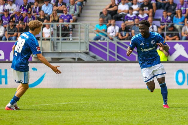 19.07.2026, xtgx, Fussball - Testspiel Erzgebirge Aue - FC Schalke 04 v.l. Christian Gomis (Schalke, 7) Jubel, Torjubel, jubelt ueber das Tor, celebrate the goal, celebration (DFL DFB REGULATIONS PROHIBIT ANY USE OF PHOTOGRAPHS as IMAGE SEQUENCES and or QUASI-VIDEO) Aue *** July 19, 2026, xtgx, Soccer Friendly: Erzgebirge Aue vs. FC Schalke 04, featuring Christian Gomis of Schalke, 7 celebrations, Goal celebration, celebrating the goal, DFL and DFB regulations prohibit any use of photographs as image sequences and or quasi-video. Aue
