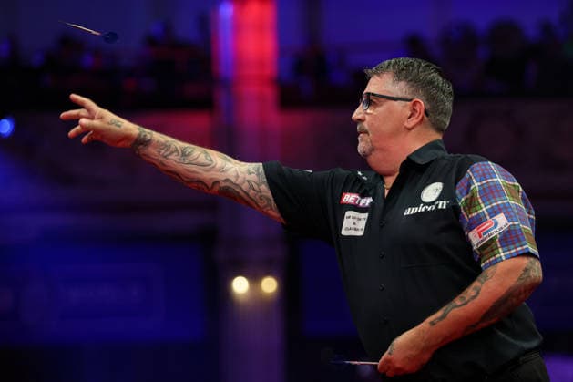 RECORD DATE NOT STATED 19th July 2026, Winter Gardens, Blackpool, Lancashire, England; 2026 Betfred World Matchplay Darts, Day Two; Gary Anderson in action at the oche during his game against Ryan Joyce AidanxHunter