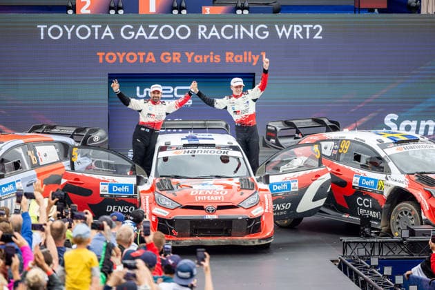 AUTO - WRC, Motorsport Rallye, WM - RALLY ESTONIA 2026 PAJARI Sami, SALMINEN Marko, TOYOTA GR Yaris Rally1, portrait, podium, portrait during the 2026 Rally Estonia, 8th round of the 2026 WRC WORLD RALLY CAR CHAMPIONSHIP, from July 16 to 29, 2026 at Tartu, Estonia - TartuEstonia  Copyright: xNikosxKatikisx