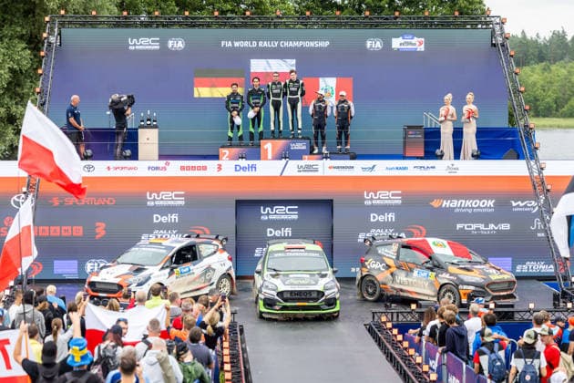 AUTO - WRC, Motorsport Rallye, WM - RALLY ESTONIA 2026 ABRAMOWSKI Tymek, WROBEL Jakub, FORD Fiesta Rally3, portrait, podium, portrait during the 2026 Rally Estonia, 8th round of the 2026 WRC WORLD RALLY CAR CHAMPIONSHIP, from July 16 to 29, 2026 at Tartu, Estonia - TartuEstonia  Copyright: xNikosxKatikisx