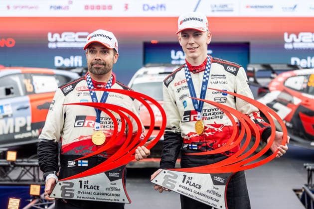 AUTO - WRC, Motorsport Rallye, WM - RALLY ESTONIA 2026 PAJARI Sami, SALMINEN Marko, TOYOTA GR Yaris Rally1, portrait, podium, portrait during the 2026 Rally Estonia, 8th round of the 2026 WRC WORLD RALLY CAR CHAMPIONSHIP, from July 16 to 29, 2026 at Tartu, Estonia - TartuEstonia  Copyright: xNikosxKatikisx