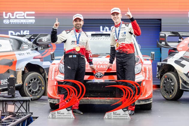 AUTO - WRC, Motorsport Rallye, WM - RALLY ESTONIA 2026 PAJARI Sami, SALMINEN Marko, TOYOTA GR Yaris Rally1, portrait, podium, portrait during the 2026 Rally Estonia, 8th round of the 2026 WRC WORLD RALLY CAR CHAMPIONSHIP, from July 16 to 29, 2026 at Tartu, Estonia - TartuEstonia  Copyright: xNikosxKatikisx