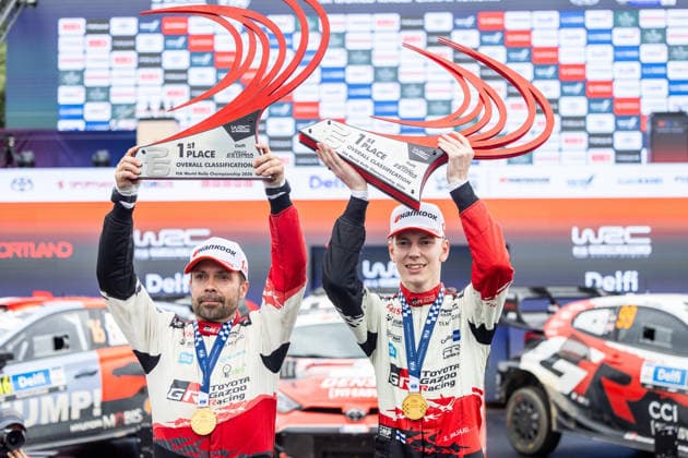 AUTO - WRC, Motorsport Rallye, WM - RALLY ESTONIA 2026 PAJARI Sami, SALMINEN Marko, TOYOTA GR Yaris Rally1, portrait, podium, portrait during the 2026 Rally Estonia, 8th round of the 2026 WRC WORLD RALLY CAR CHAMPIONSHIP, from July 16 to 29, 2026 at Tartu, Estonia - TartuEstonia  Copyright: xNikosxKatikisx