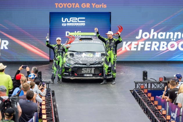 AUTO - WRC, Motorsport Rallye, WM - RALLY ESTONIA 2026 KEFERBÖCK Johannes, MINOR Ilka, TOYOTA GR Yaris, portrait, podium, portrait during the 2026 Rally Estonia, 8th round of the 2026 WRC WORLD RALLY CAR CHAMPIONSHIP, from July 16 to 29, 2026 at Tartu, Estonia - TartuEstonia  Copyright: xNikosxKatikisx