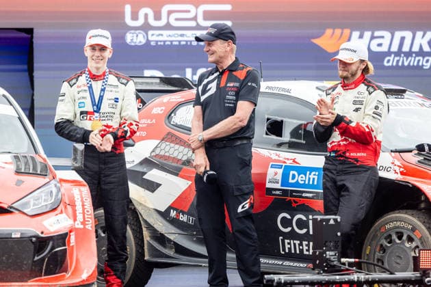 AUTO - WRC, Motorsport Rallye, WM - RALLY ESTONIA 2026 PAJARI Sami, SALMINEN Marko, TOYOTA GR Yaris Rally1, portrait, podium, portrait during the 2026 Rally Estonia, 8th round of the 2026 WRC WORLD RALLY CAR CHAMPIONSHIP, from July 16 to 29, 2026 at Tartu, Estonia - TartuEstonia  Copyright: xNikosxKatikisx