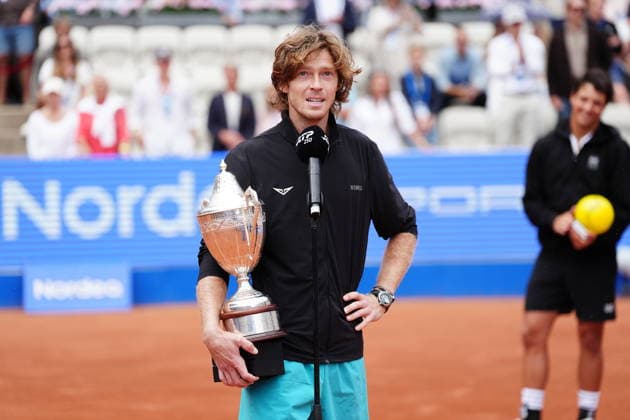 BASTAD, SWEDEN 20260719 Andrey Rublev after winning the men s singles final in the tennis match between Russia s Andrey Rublev and Italy s Luciano Darderi at the Nordea Open in Bastad. BASTAD SWEDEN x9200x *** BASTAD, SWEDEN, July 19, 2026 Andrey Rublev after winning the men s singles final in the tennis match between Russia s Andrey Rublev and Italy s Luciano Darderi at the Nordea Open in Bastad, BASTAD, SWEDEN x9200x  Copyright: xBjörnxLarssonxRosvall TTx TENNIS NORDEA OPEN IN BASTAD