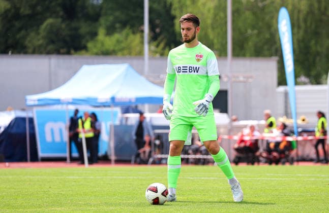 19.07.2026, Deutschland, Balingen, Fußball Bundesliga, Saison 2026 2027, Testspiel, TSG Balingen vs. VfB Stuttgart, Dennis Seimen (VfB) *** July 19, 2026, Germany, Balingen, Bundesliga, 2026–2027 season, Friendly match, TSG Balingen vs. VfB Stuttgart, Dennis Seimen (VfB)
