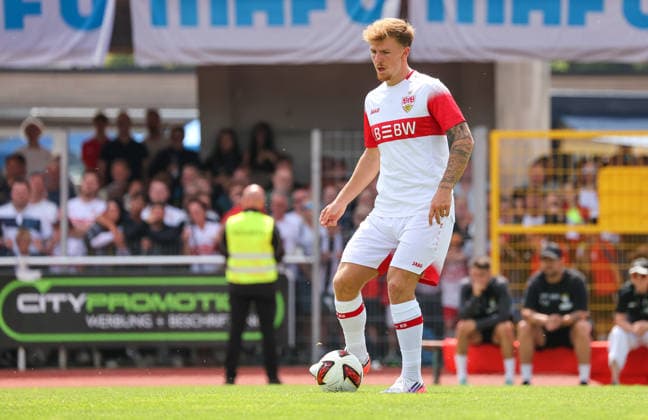 19.07.2026, Deutschland, Balingen, Fußball Bundesliga, Saison 2026 2027, Testspiel, TSG Balingen vs. VfB Stuttgart, Finn Jeltsch (VfB) *** July 19, 2026, Germany, Balingen, Bundesliga, 2026–2027 season, Friendly Match, TSG Balingen vs. VfB Stuttgart, Finn Jeltsch (VfB)