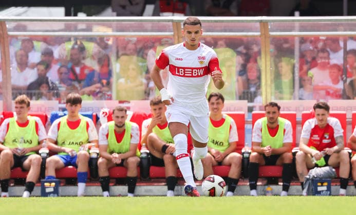19.07.2026, Deutschland, Balingen, Fußball Bundesliga, Saison 2026 2027, Testspiel, TSG Balingen vs. VfB Stuttgart, Badredine Bouanani (VfB) *** July 19, 2026, Germany, Balingen, Bundesliga, 2026–2027 season, Friendly match, TSG Balingen vs. VfB Stuttgart, Badredine Bouanani (VfB)