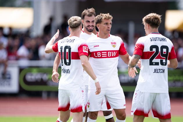 Jovan Milosevic, (VFB Stuttgart, 19), erzielt das Tor zum 0:1 fuer den VFB Stuttgart, neben ihm Grischa Proemel, (VFB Stuttgart, 21), TSG Balingen vs. VFB Stuttgart, Fussball, Testspiel, Saison 2026 2027, 19.07.2026 Eibner-Pressefoto Andreas Ulmer TSG Balingen vs. VFB Stuttgart, Fussball, Testspiel, Saison 2026 2027, 19.07.2026 Balingen *** Jovan Milosevic, VFB Stuttgart, 19, scores the goal to make it 0–1 for VFB Stuttgart; next to him is Grischa Proemel, VFB Stuttgart, 21; TSG Balingen vs. VFB Stuttgart, soccer, friendly match, 2026–2027 season, July 19, 2026, Eibner Press Photo, Andreas Ulmer, TSG Balingen vs. VFB Stuttgart, soccer, friendly match, 2026–2027 season, July 19, 2026, Balingen Copyright: xEibner-Pressefoto AndreasxUlmerx EP_AUR