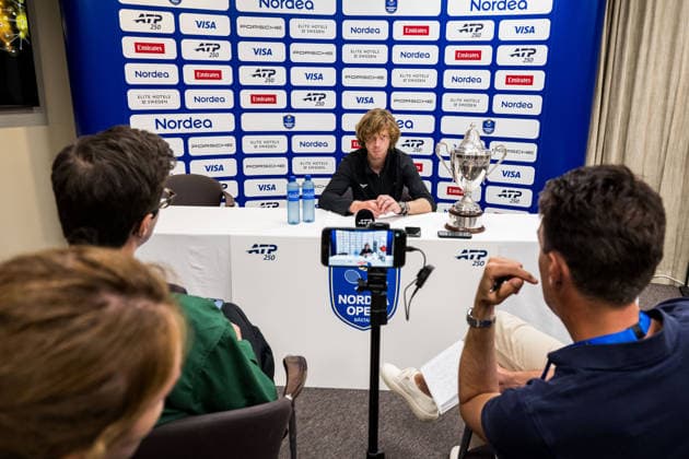 260719 Andrey Rublev of Russia at the press conference, PK, Pressekonferenz during day 7 of the Nordea Open on July 19, 2026 in Bastad. Photo: Niclas Jönsson BILDBYRAN COP 273 NO0430 tennis ATP, Tennis Herren 250 nordea open bbeng final *** 260719 Andrey Rublev of Russia at the press conference on Day 7 of the Nordea Open on July 19, 2026, in Bastad. Photo: Niclas Jönsson, BILDBYRAN COP 273 NO0430 tennis ATP 250 Nordea Open men s singles final  Copyright: NICLASxJÖNSSON BB260719NO117