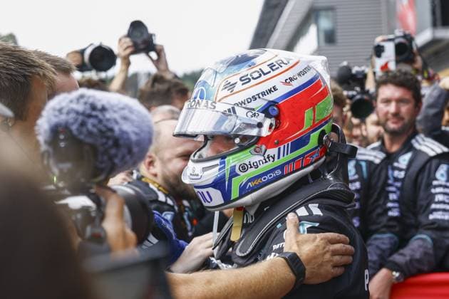 SPA - Andrea Kimi Antonelli (Mercedes-AMG PETRONAS Formula One Team) celebrates victory in the Belgian Grand Prix race at the Spa-Francorchamps circuit. SEM VAN DER WAL ANP xVIxANPxSportx xxANPxIVx 563843265 originalFilename: 563843265.jpg
