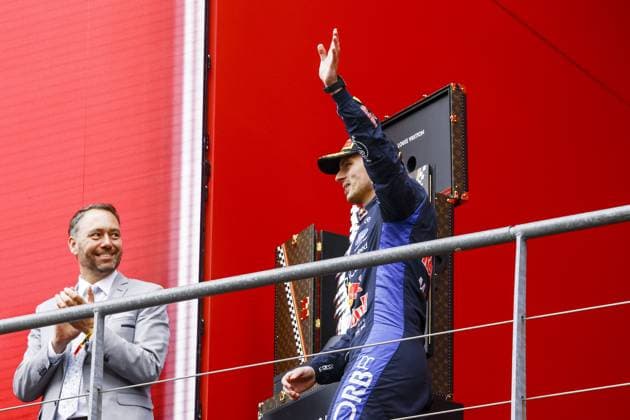 SPA - Max Verstappen (Oracle Red Bull Racing) on the podium with a third place after the Belgian Grand Prix race at the Spa-Francorchamps circuit. SEM VAN DER WAL ANP xVIxANPxSportx xxANPxIVx 563843267 originalFilename: 563843267.jpg