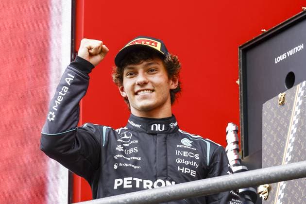 SPA - Andrea Kimi Antonelli (Mercedes-AMG PETRONAS Formula One Team) on the podium after the Belgian Grand Prix race at the Spa-Francorchamps circuit. SEM VAN DER WAL ANP xVIxANPxSportx xxANPxIVx 563843333 originalFilename: 563843333.jpg