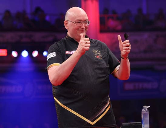 World Matchplay Darts 2026 Andrew Gilding during the 2026 World Matchplay darts at Winter Gardens, Blackpool, UK on 19 July 2026. Blackpool Winter Gardens UK Editorial use only , Copyright: xChrisxSargeantx PSI-24526-0095