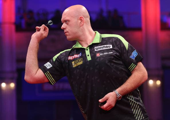 World Matchplay Darts 2026 Michael van Gerwen during the 2026 World Matchplay darts at Winter Gardens, Blackpool, UK on 19 July 2026. Blackpool Winter Gardens UK Editorial use only , Copyright: xChrisxSargeantx PSI-24526-0101