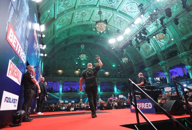 World Matchplay Darts 2026 Michael van Gerwen during the 2026 World Matchplay darts at Winter Gardens, Blackpool, UK on 19 July 2026. Blackpool Winter Gardens UK Editorial use only , Copyright: xChrisxSargeantx PSI-24526-0108