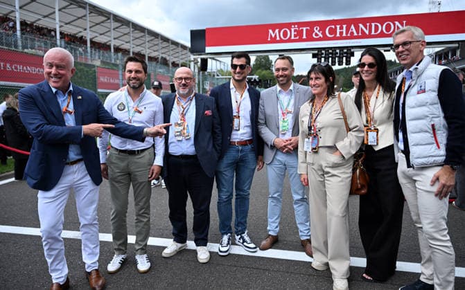 Formula 1 Belgian Grand Prix SPA, BELGIUM - JULY 19: Belgian Interior Minister Bernard Quintin (3rd L), Belgian Foreign Minister Maxime Prevot (4th R) and Bill White, the U.S. Ambassador to Brussels (L), gather to watch the Formula 1 Belgian Grand Prix at the Circuit de Spa-Francorchamps in Spa, Belgium, on July 19, 2026. Dursun Aydemir Anadolu Spa Belgium. Editorial use only. Please get in touch for any other usage.  Copyright: x2026xAnadoluxDursunxAydemirx