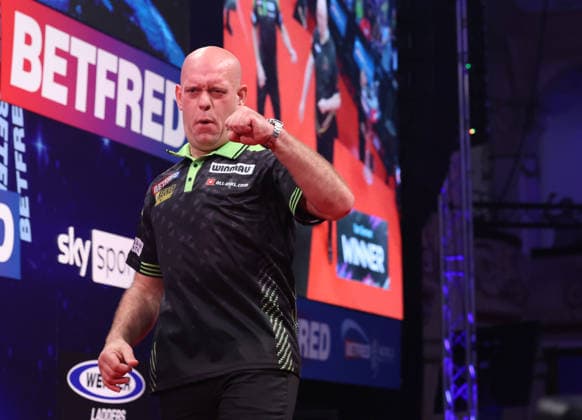 World Matchplay Darts 2026 Michael van Gerwen during the 2026 World Matchplay darts at Winter Gardens, Blackpool, UK on 19 July 2026. Blackpool Winter Gardens UK Editorial use only , Copyright: xChrisxSargeantx PSI-24526-0114