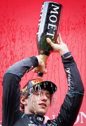 Mercedes Italian rider Kimi Antonelli celebrates on the podium after winning the Grand Prix F1 of Belgium race, in Spa-Francorchamps, Sunday 19 July 2026. The Spa-Francorchamps Formula One Grand Prix takes place this weekend, from July 17th to July 19th. BENOITxDOPPAGNE  x181479551x