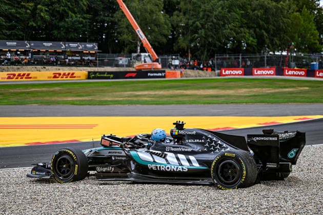 Formula One GP Spa Francorchamps, Belgium. Sunday, July 19, 2026 George Russell 63, Mercedes-AMG Petronas F1 Team - crash; Formula One GP Spa Francorchamps, Belgium. Sunday, July 19, 2026 *** Formula One Grand Prix at Spa-Francorchamps, Belgium, Sunday, July 19, 2026: George Russell (No. 63), Mercedes AMG Petronas F1 Team, crash. Formula One Grand Prix at Spa-Francorchamps, Belgium, Sunday, July 19, 2026 Copyright: xBEAUTIFULxSPORTS Erlhofx